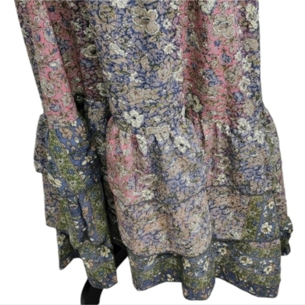 Revolve x boemo Floral Maxi Dress Tiered Ruffle V Neck Smocked Waist Tie Belt 3X - Picture 6 of 9